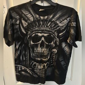 Vtg Liquid Blue TShirt Mens Native American Skeleton All Over Print Size Medium